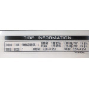 Tire information sticker English and Japanese STICKERS